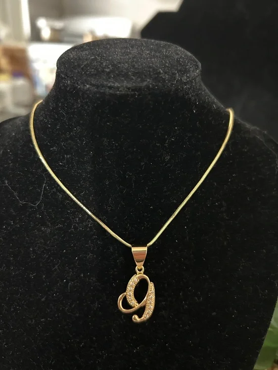 Fashion Jewelry Gold Initial Pendant Necklace with Pave 'G' - Picture 1 of 4